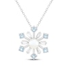 Thumbnail Image 1 of Cultured Pearl, Swiss Blue Topaz & White Lab-Created Sapphire Snowflake Necklace Sterling Silver 18"