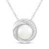 Thumbnail Image 1 of Button Cultured Pearl & White Lab-Created Sapphire Swirl Necklace Sterling Silver 18"