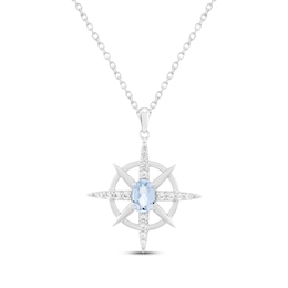Oval-Cut Aquamarine & White Lab-Created Sapphire North Star Necklace Sterling Silver 18"
