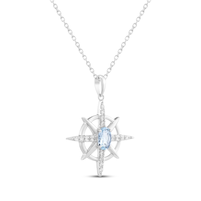 Main Image 2 of Oval-Cut Aquamarine & White Lab-Created Sapphire North Star Necklace Sterling Silver 18"