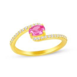 STUDIO BY KAY Oval-Cut Pink Lab-Created Sapphire & White Lab-Created Sapphire Bypass Ring 24K Yellow Gold Vermeil Sterling Silver