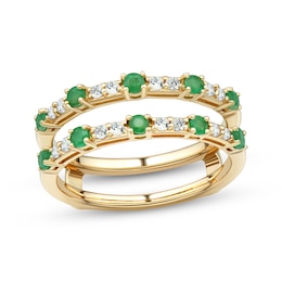 Now + Forever Natural Emerald & Diamond Enhancer Ring 1/5 ct tw 14K Yellow Gold