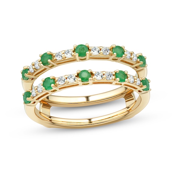 Now + Forever Natural Emerald & Diamond Enhancer Ring 1/5 ct tw 14K Yellow Gold