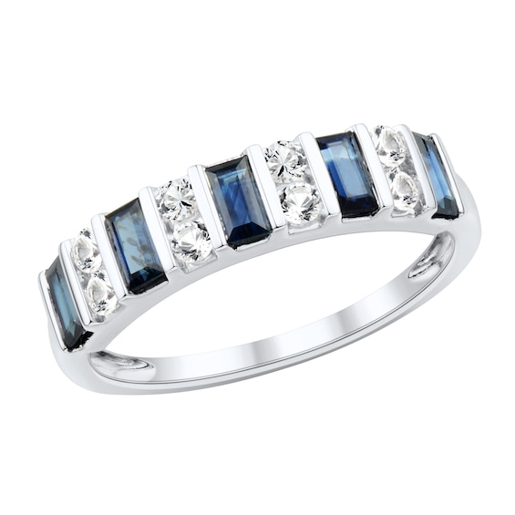 Now + Forever Baguette-Cut Blue Sapphire & Diamond Anniversary Ring 1/4 ct tw 10K White Gold