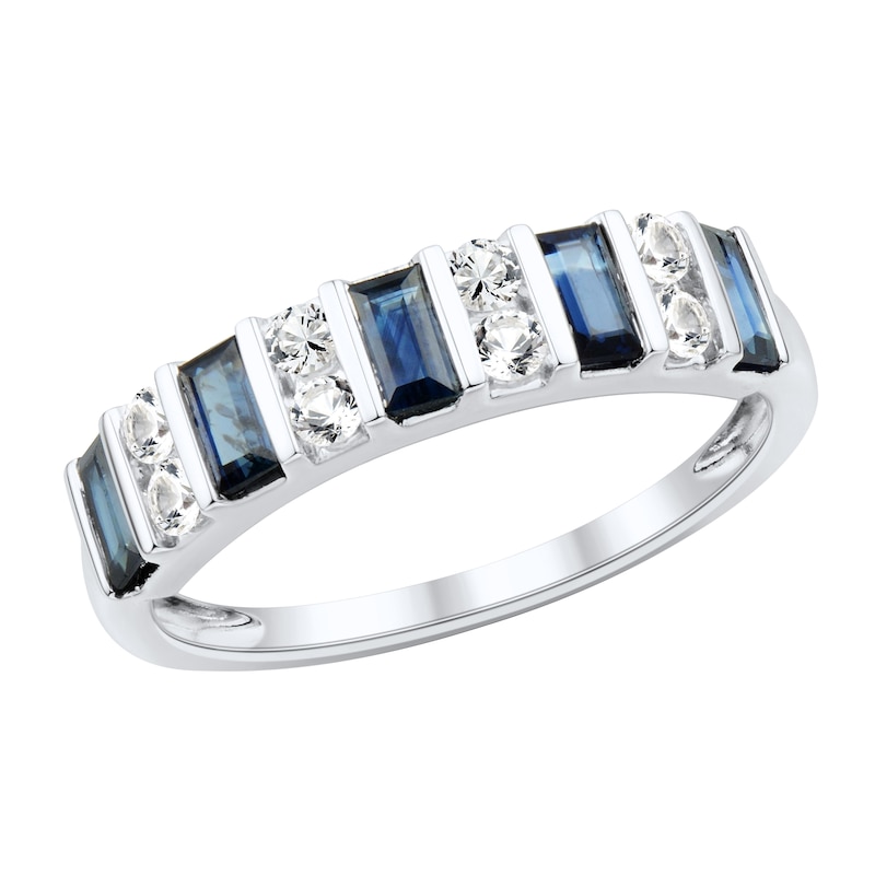 Main Image 1 of Now + Forever Baguette-Cut Blue Sapphire & Diamond Anniversary Ring 1/4 ct tw 10K White Gold