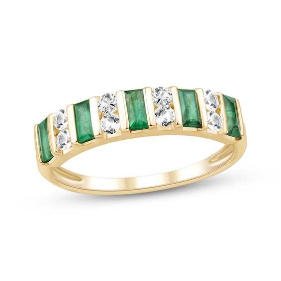 Now + Forever Baguette-Cut Emerald & Diamond Anniversary Ring 1/4 ct tw 10K Yellow Gold