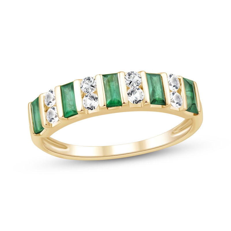 Main Image 1 of Now + Forever Baguette-Cut Emerald & Diamond Anniversary Ring 1/4 ct tw 10K Yellow Gold
