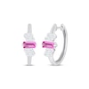 Thumbnail Image 1 of STUDIO BY KAY Baguette-Cut Pink & White Lab-Created Sapphire Hoop Earrings Sterling Silver