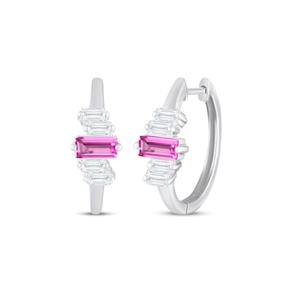 Baguette-Cut Pink & White Lab-Created Sapphire Hoop Earrings Sterling Silver