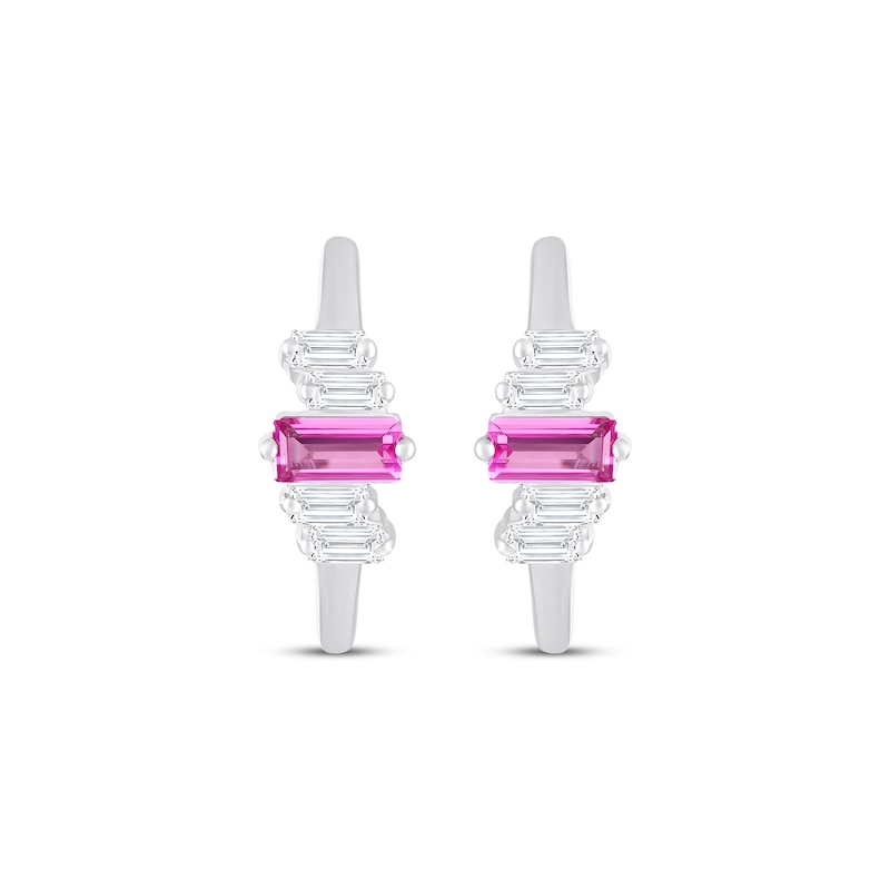 Main Image 2 of STUDIO BY KAY Baguette-Cut Pink & White Lab-Created Sapphire Hoop Earrings Sterling Silver