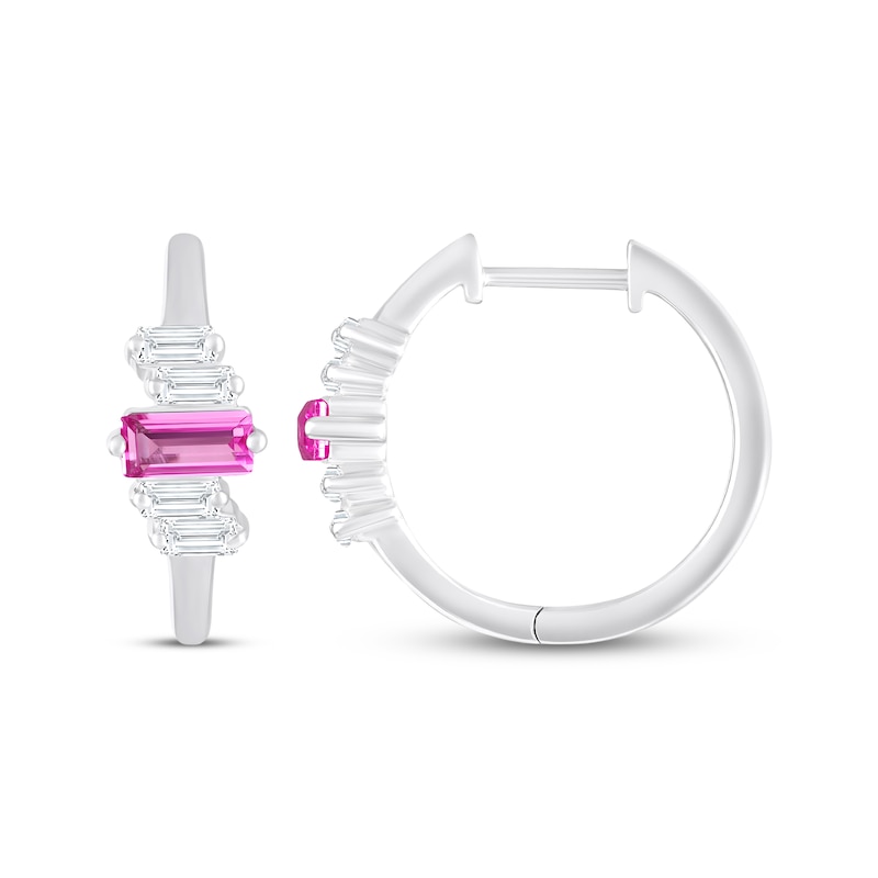 Main Image 3 of STUDIO BY KAY Baguette-Cut Pink & White Lab-Created Sapphire Hoop Earrings Sterling Silver
