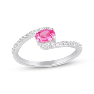 Oval-Cut Pink Lab-Created Sapphire & White Lab-Created Sapphire Bypass Ring Sterling Silver