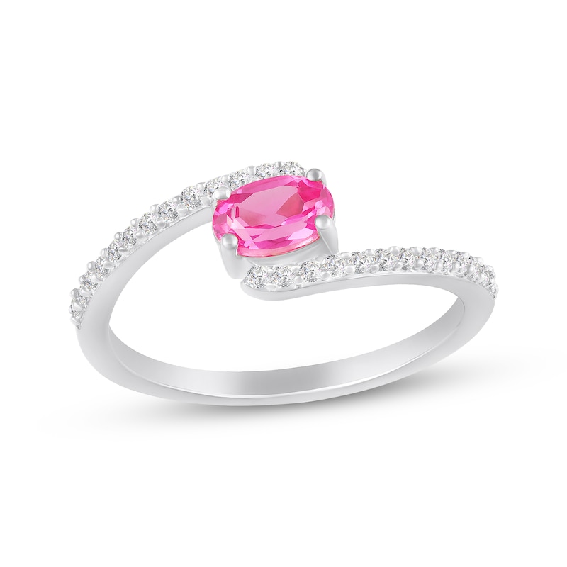 Main Image 1 of STUDIO BY KAY Oval-Cut Pink Lab-Created Sapphire & White Lab-Created Sapphire Bypass Ring Sterling Silver
