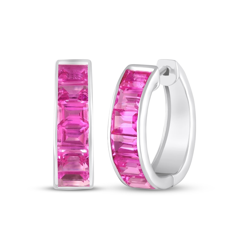 Main Image 1 of STUDIO BY KAY Baguette-Cut Pink Sapphire Hoop Earrings Sterling Silver