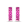 Thumbnail Image 2 of STUDIO BY KAY Baguette-Cut Pink Sapphire Hoop Earrings Sterling Silver