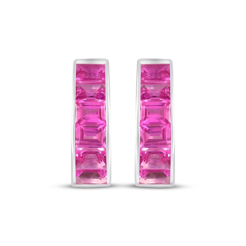 Main Image 2 of STUDIO BY KAY Baguette-Cut Pink Sapphire Hoop Earrings Sterling Silver