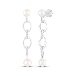 STUDIO BY KAY Cultured Pearl & White Lab-Created Sapphire Link Drop Earrings Sterling Silver