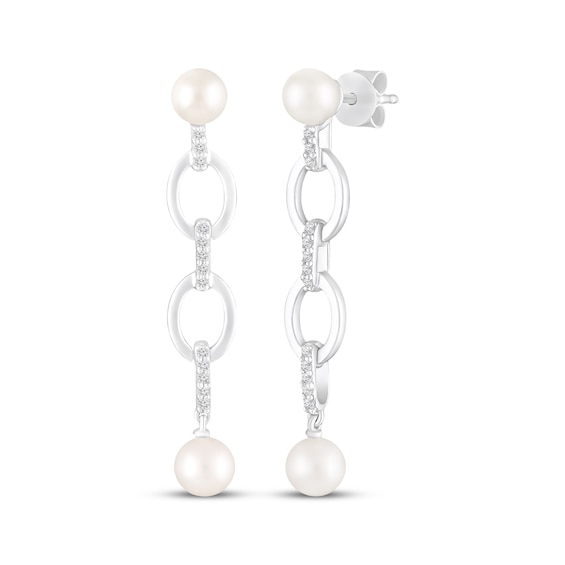 STUDIO BY KAY Cultured Pearl & White Lab-Created Sapphire Link Drop Earrings Sterling Silver