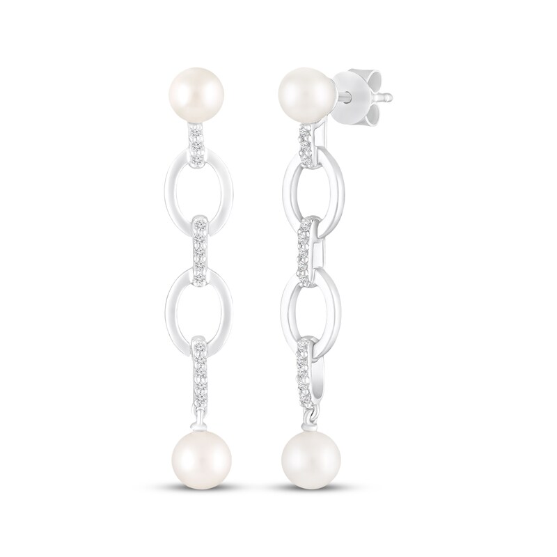 Main Image 1 of STUDIO BY KAY Cultured Pearl & White Lab-Created Sapphire Link Drop Earrings Sterling Silver