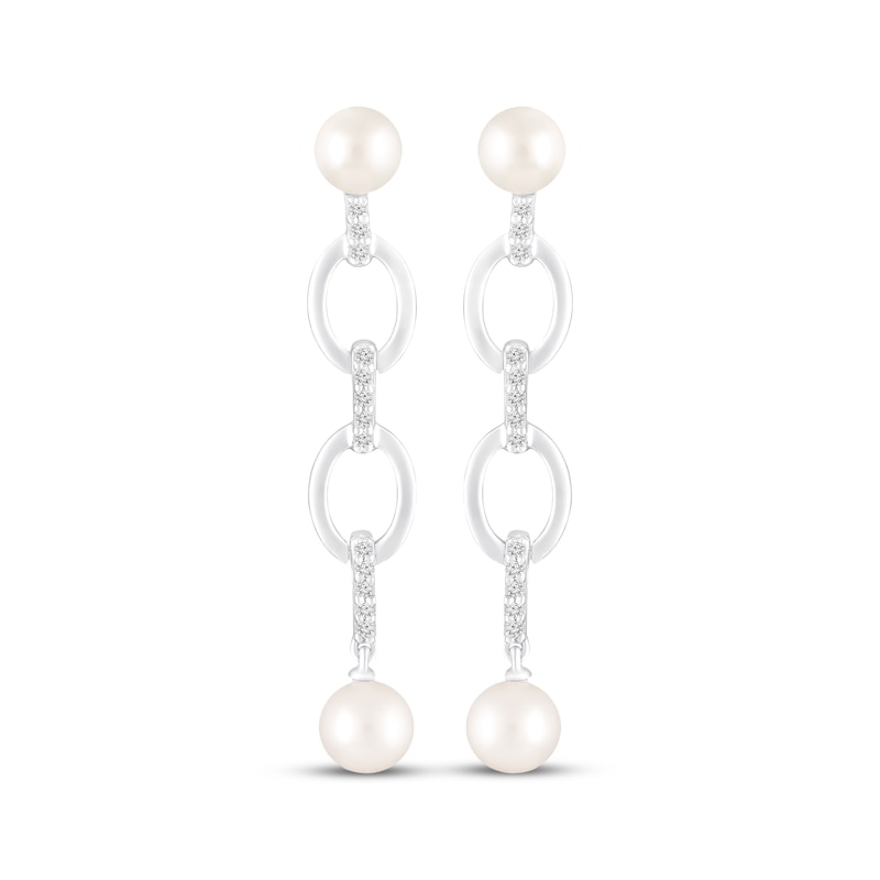 Main Image 2 of STUDIO BY KAY Cultured Pearl & White Lab-Created Sapphire Link Drop Earrings Sterling Silver