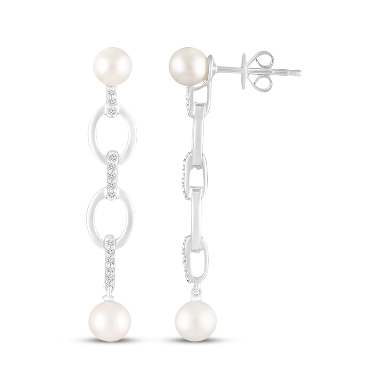 Main Image 3 of STUDIO BY KAY Cultured Pearl & White Lab-Created Sapphire Link Drop Earrings Sterling Silver
