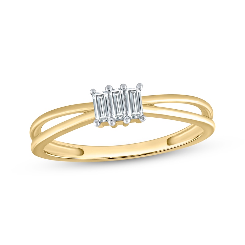 Main Image 1 of KAY Lab-Grown Diamonds Baguette-Cut Three-Stone Fashion Ring 1/10 ct tw 14K Yellow Gold