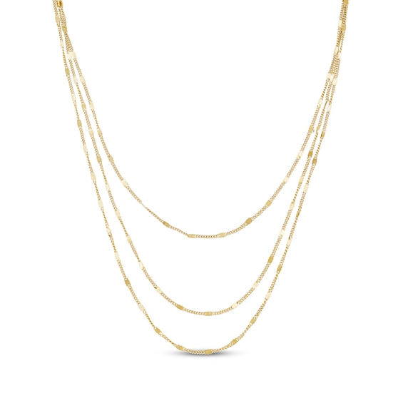 Three-Strand Layered Curb Chain Necklace 24K Yellow Gold Vermeil Solid Sterling Silver 20"