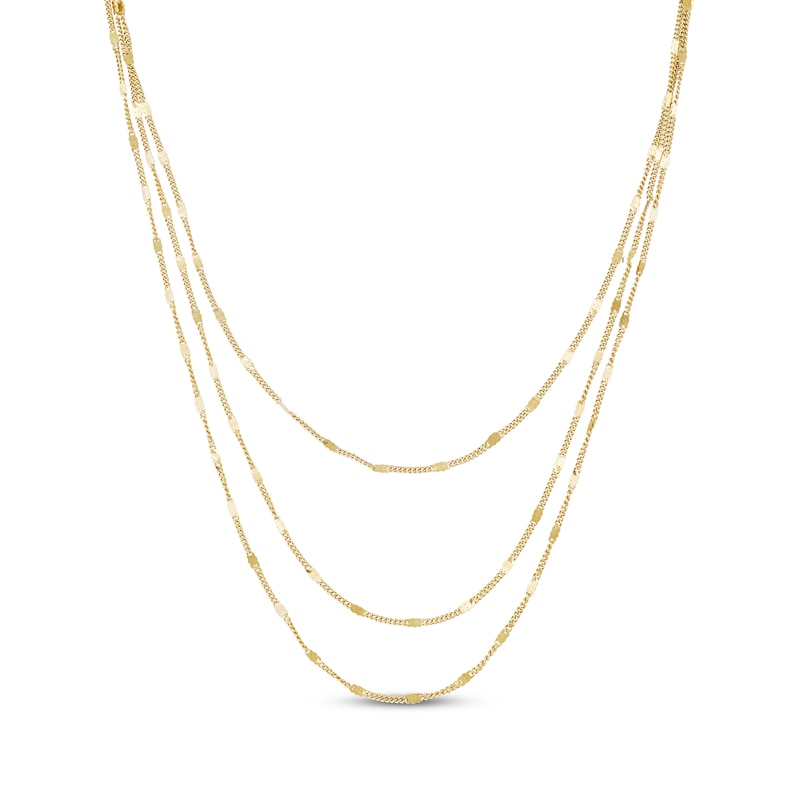 Main Image 1 of Three-Strand Layered Curb Chain Necklace 24K Yellow Gold Vermeil Solid Sterling Silver 20"