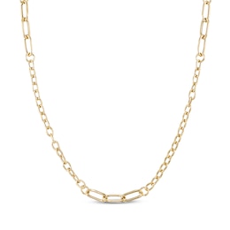 Paperclip Link Station Necklace 24K Yellow Gold Vermeil Hollow Sterling Silver 18"