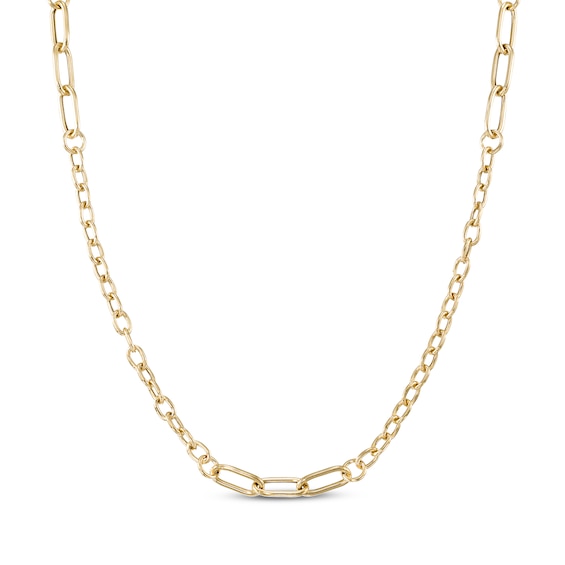 Paperclip Link Station Necklace 24K Yellow Gold Vermeil Hollow Sterling Silver 18"