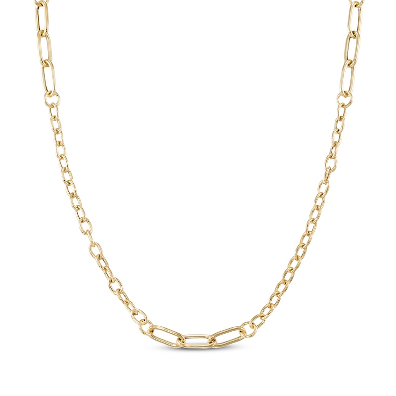 Main Image 1 of Paperclip Link Station Necklace 24K Yellow Gold Vermeil Hollow Sterling Silver 18"