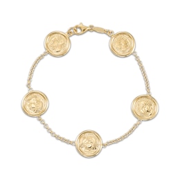 Coin Station Bracelet 24K Yellow Gold Vermeil Sterling Silver 7.5"