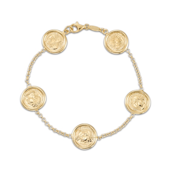 Coin Station Bracelet 24K Yellow Gold Vermeil Sterling Silver 7.5"
