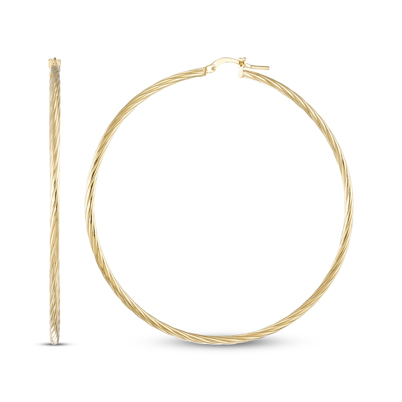 Main Image 1 of Twist Hoop Earrings 24K Yellow Gold Vermeil Sterling Silver 60mm
