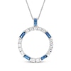 Thumbnail Image 1 of Baguette-Cut Blue Sapphire & Diamond Circle Frame Necklace 1/4 ct tw Sterling Silver 18"