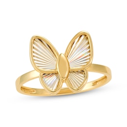 Textured Rainbow Butterfly Ring 10K Yellow Gold