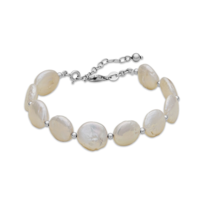 Main Image 1 of Cultured Pearl Disc Bracelet Sterling Silver 8.5"