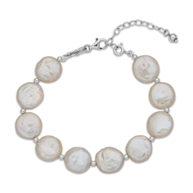 Main Image 2 of Cultured Pearl Disc Bracelet Sterling Silver 8.5"