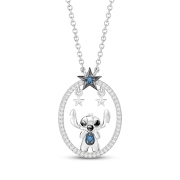 Disney Treasures Lilo & Stitch London Blue Topaz & Diamond Stars Necklace 1/8 ct tw Sterling Silver 18"