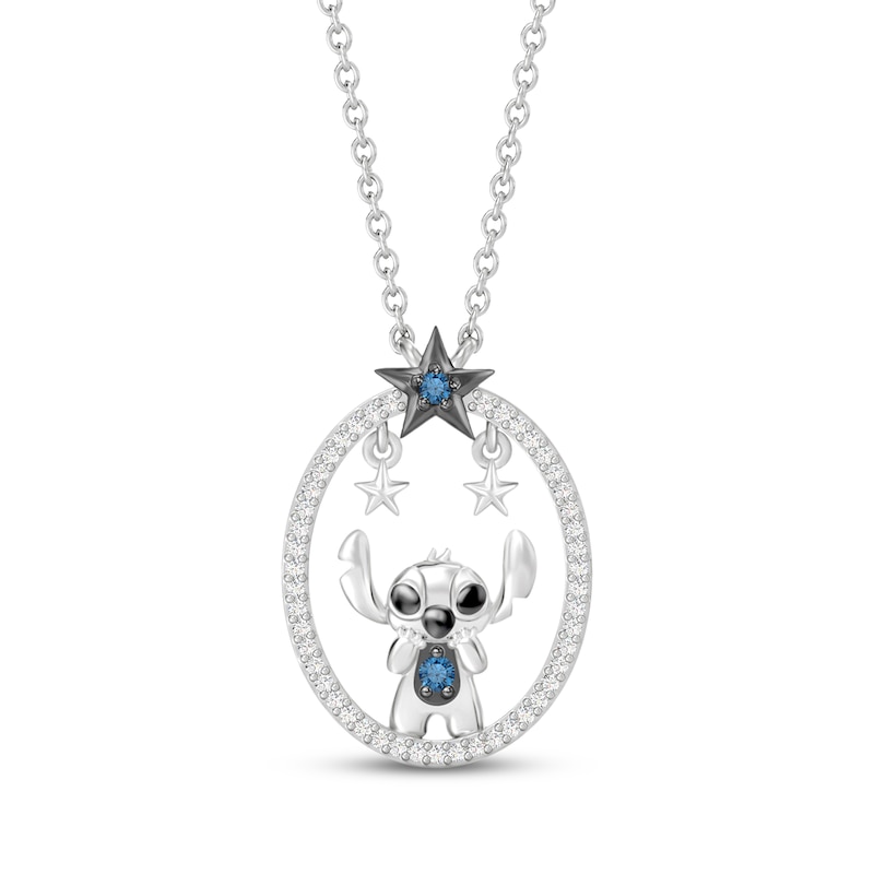 Main Image 1 of Disney Treasures Lilo & Stitch London Blue Topaz & Diamond Stars Necklace 1/8 ct tw Sterling Silver 18"