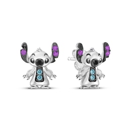 Disney Treasures Lilo & Stitch Amethyst, London Blue Topaz & Black Diamond Accent Stud Earrings Sterling Silver