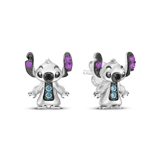 Disney Treasures Lilo & Stitch Amethyst, London Blue Topaz & Black Diamond Accent Stud Earrings Sterling Silver