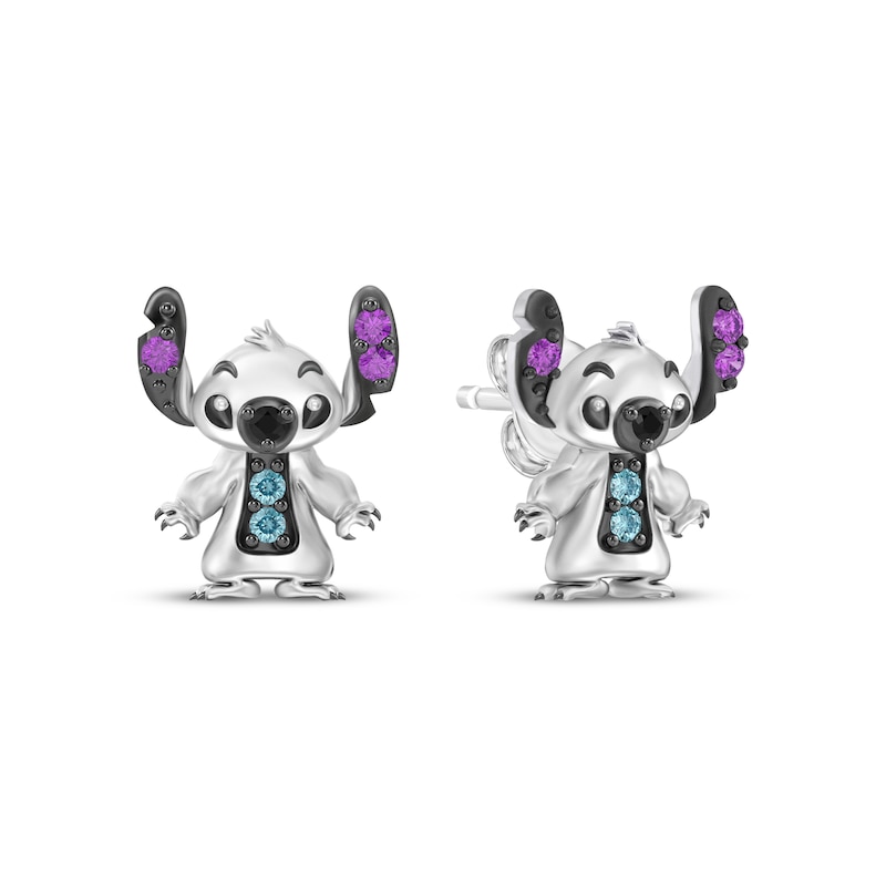 Main Image 1 of Disney Treasures Lilo & Stitch Amethyst, London Blue Topaz & Black Diamond Accent Stud Earrings Sterling Silver