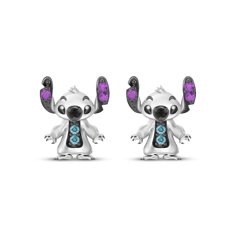 Main Image 2 of Disney Treasures Lilo & Stitch Amethyst, London Blue Topaz & Black Diamond Accent Stud Earrings Sterling Silver