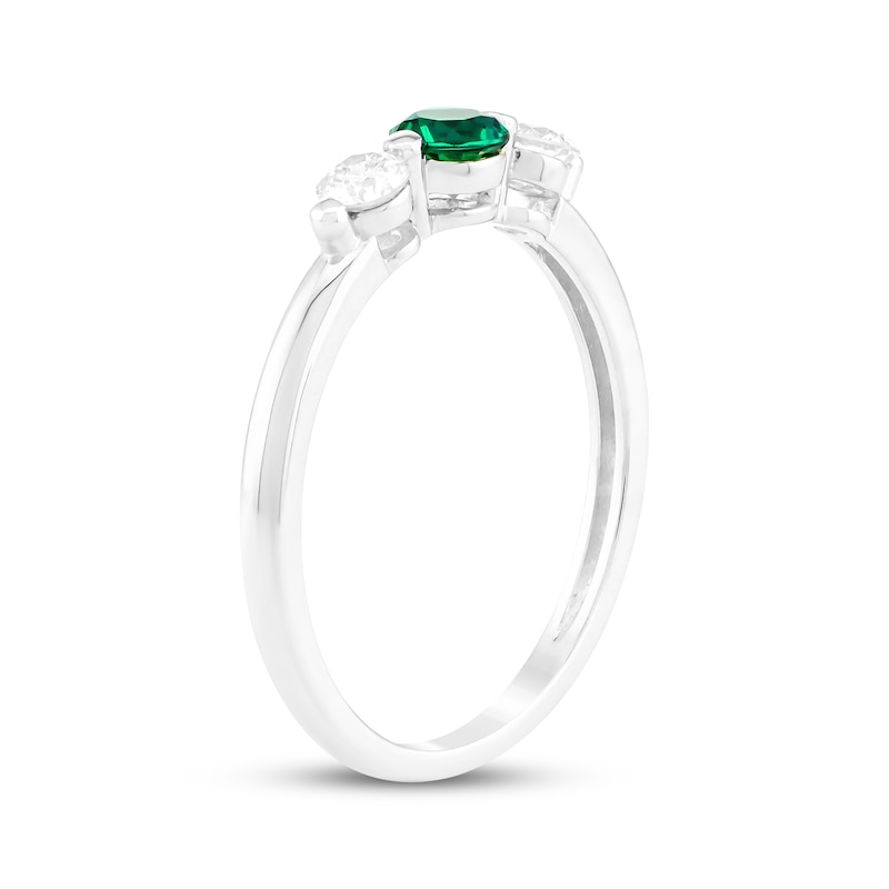 Main Image 2 of Lab-Created Emerald & White Lab-Created Sapphire Three-Stone Ring Sterling Silver