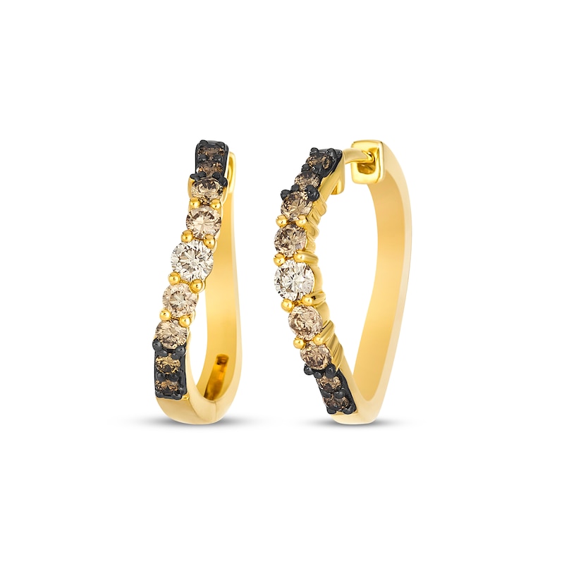 Main Image 1 of Le Vian Desert Diamonds Chocolate Ombré Wave Hoop Earrings 1/2 ct tw 14K Honey Gold