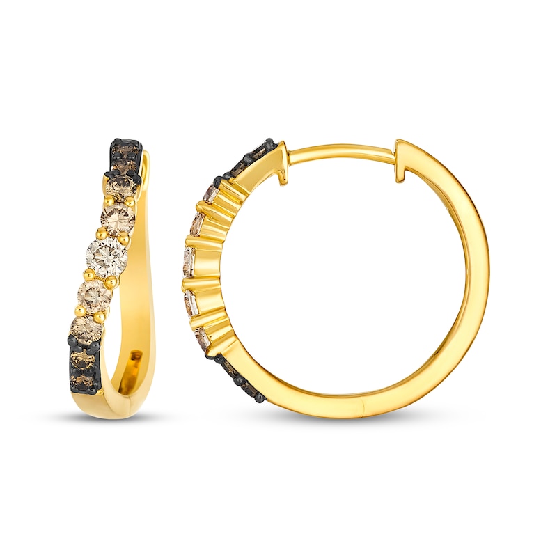 Main Image 3 of Le Vian Desert Diamonds Chocolate Ombré Wave Hoop Earrings 1/2 ct tw 14K Honey Gold