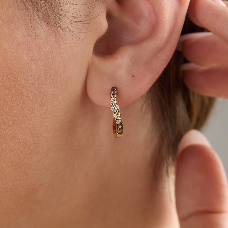 Main Image 4 of Le Vian Desert Diamonds Chocolate Ombré Wave Hoop Earrings 1/2 ct tw 14K Honey Gold