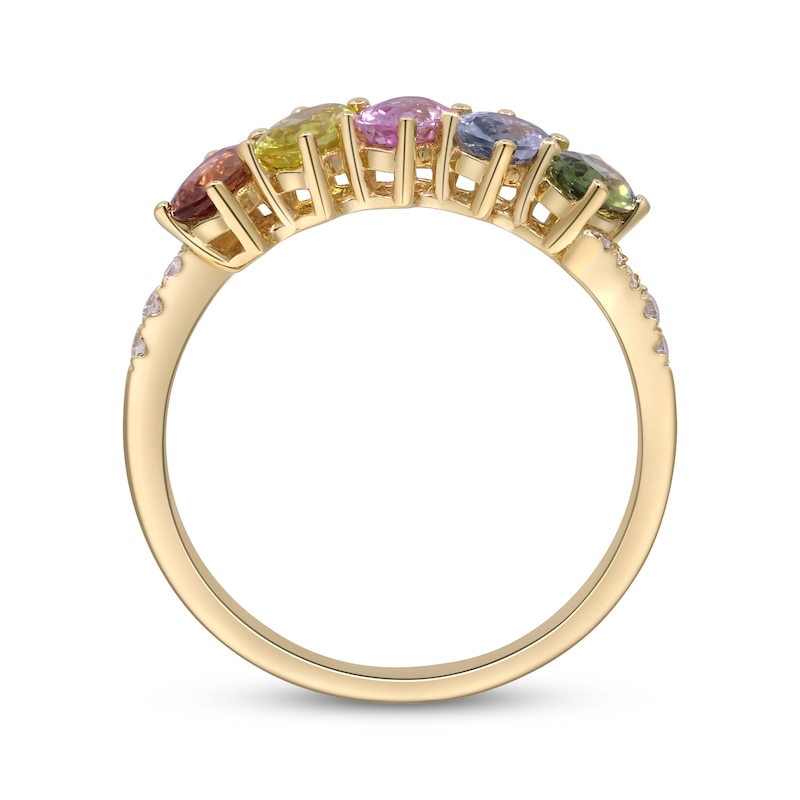 Main Image 2 of Oval-Cut Multicolor Sapphire & Diamond Five-Stone Ring 1/15 ct tw 10K Yellow Gold