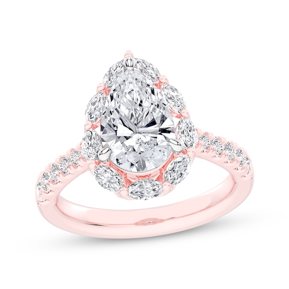 Now + Forever Lab-Grown Diamonds Pear-Shaped Halo Engagement Ring 2-3/4 ct tw 14K Rose Gold